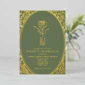 Invitation En Aluminium Luxe Baroque Vert et Mariage Or (Debout devant)