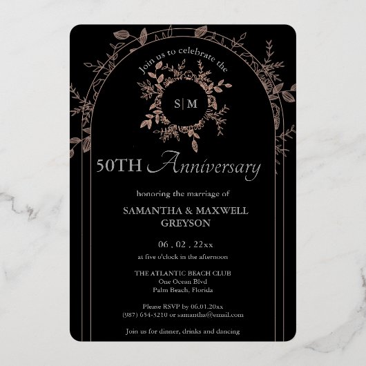Invitation En Aluminium Luxe Black 50th Silver Mariage Anniversaire (Recto)