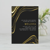 Invitation En Aluminium Luxe Black & Gold Liquid Marble fête d'anniversair (Debout devant)