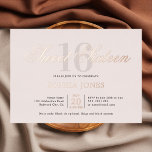 Invitation En Aluminium Luxe Elegant Rose Sweet 16<br><div class="desc">Célébrez dans le style avec cette invitation Sweet 16 luxueuse et élégante. En haut, le titre "Sweet sixteen" est écrit dans un script gracieux, superposant élégamment le numéro 16 dans une police serif haute et sophistiquée. Cette conception dégage un sentiment d'opulence et de raffinement, parfait pour marquer un jalon aussi...</div>