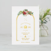 Invitation En Aluminium Luxe Fancy Initials Arch Floral Noël (Debout devant)
