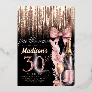 Invitation En Aluminium Luxe Foil 30ème Rose Vin Adulte Anniversaire