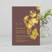 Invitation En Aluminium Luxe Gingko Leaf Real Gold Mariage (Debout devant)