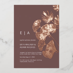 Invitation En Aluminium Luxe Gingko Leaf Real Rose Mariage or