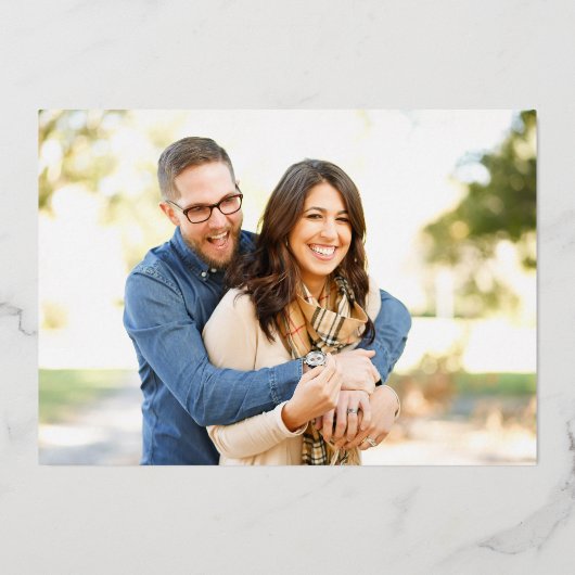 Invitation En Aluminium Luxe Gold Calligraphie 2 photos Enregistrer la dat (Verso)