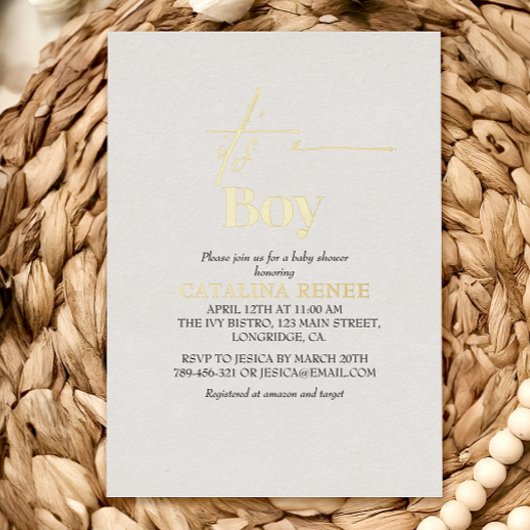 Invitation En Aluminium Luxe Gold est un Baby shower garçon