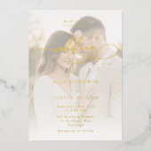 Invitation En Aluminium Luxe Gold Foil Script & Mariage Portrait (Recto)