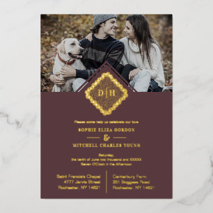 Invitation En Aluminium Luxe Initiales Mariages Effet dentelle ornementale