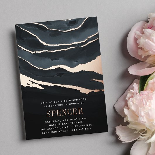 Invitation En Aluminium Luxe Marbre foncé fête d'anniversaire ou toute occ