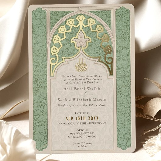 Invitation En Aluminium Luxe Mariage de laque islamique Sage Green