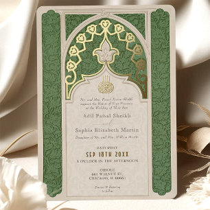 Invitation En Aluminium Luxe Mariage vert dentelle islamique