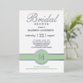 Invitation En Aluminium Luxe Monogram Chic Fête des mariées Vert Argent (Debout devant)