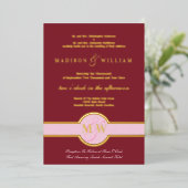 Invitation En Aluminium Luxe Monogram Moderne Mariage Bourgogne Or (Debout devant)