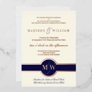 Invitation En Aluminium Luxe Monogram Moderne Mariage Marine Rose Gold