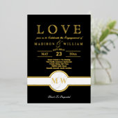 Invitation En Aluminium Luxe Monogramme LOVE Engagement Party Noir et Or (Debout devant)