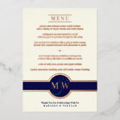 Invitation En Aluminium Luxe Monogramme Moderne Elégant Menu Marine Rose G (Recto)