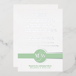 Invitation En Aluminium Luxe Monogramme Moderne Elégant Menu Vert Argent