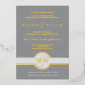 Invitation En Aluminium Luxe Monogramme Moderne Mariage Gris Et Or (Recto)