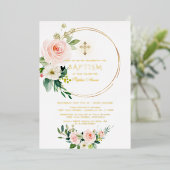 Invitation En Aluminium Luxe OR FOIL rose floral Baptême (Debout devant)