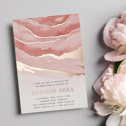 Invitation En Aluminium Luxe Pink Marble Party de graduation