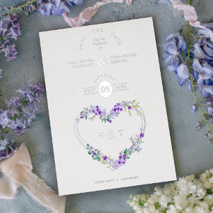 Invitation En Aluminium Luxe Romantique Botanique Floral Lavande Coeur