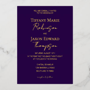 Invitation En Aluminium Luxe Royal Purple et Gold Elegance Mariage