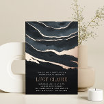 Invitation En Aluminium Luxe Sweet sixteen en marbre foncé<br><div class="desc">Célébrez-la avec ces invitations chic en papier d'aluminium qui sont parfaites pour une fête d'anniversaire en sweet sixteen. Le design luxueux est doté d'un arrière - plan en marbre noir, gris et bleu avec voilage rose en feuille d'or, et de détails de votre soirée sous le lettrage moderne. Le nom...</div>
