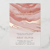 Invitation En Aluminium Luxe Sweet sixteen en marbre rose (Recto)