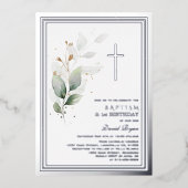 Invitation En Aluminium Luxe Verdure Eucalyptus 1er Anniversaire Baptême (Recto)