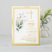 Invitation En Aluminium Luxe Verdure Eucalyptus Premier Anniversaire Baptê (Debout devant)