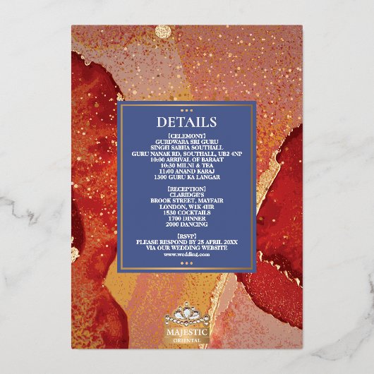 Invitation En Aluminium LuxGlitter Mariage indien Sikh Anand Karaj (Verso)