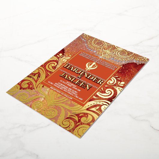 Invitation En Aluminium LuxGlitter Mariage indien Sikh Anand Karaj (Rotation)
