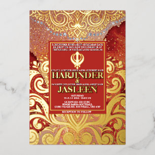 Invitation En Aluminium LuxGlitter Mariage indien Sikh Anand Karaj