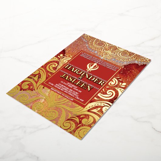 Invitation En Aluminium LuxGlitter Mariage indien Sikh Anand Karaj (Rotation)