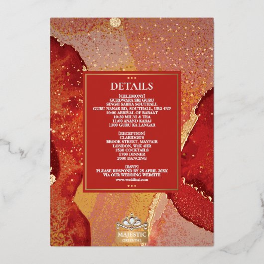 Invitation En Aluminium LuxGlitter Mariage indien Sikh Anand Karaj (Verso)