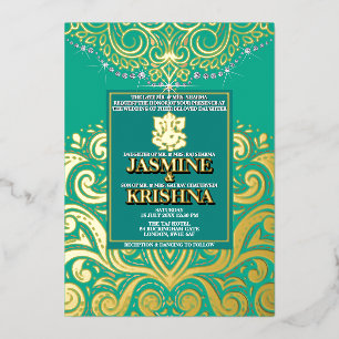 Invitation En Aluminium LuxGlitter Peacock Gold Ganesha Mariage hindou