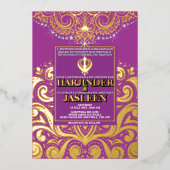 Invitation En Aluminium LuxGlitter Purple Gold Sikh Anand Karaj Mariage (Recto)