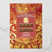 Invitation En Aluminium LuxGlitter Red Gold Mariage indien Hindu Ganesha (Recto)