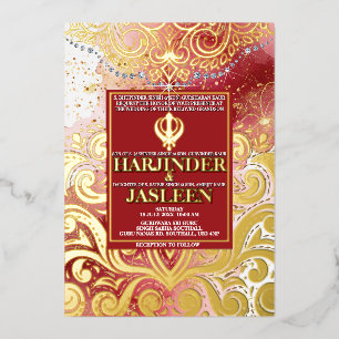 Invitation En Aluminium LuxGlitter Rose & Or Sikh Anand Karaj Mariage