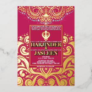 Invitation En Aluminium LuxGlitter Rose Rose Gold Sikh Anand Karaj Mariage