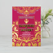 Invitation En Aluminium LuxGlitter Rose rose or Sikh Anand Karaj Mariage (Debout devant)