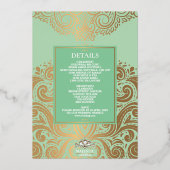 Invitation En Aluminium LuxGlitter Sage Vert Or Sikh Anand Karaj Weddin (Verso)