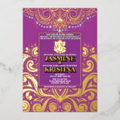 Invitation En Aluminium LuxGlitter violet or Ganesha Mariage hindou (Recto)