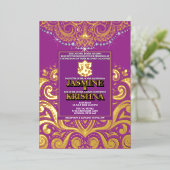 Invitation En Aluminium LuxGlitter violet or Ganesha Mariage hindou (Debout devant)