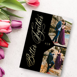 Invitation En Aluminium Luxueux Moderne 2 Photos Collage Doré Fantaisiste