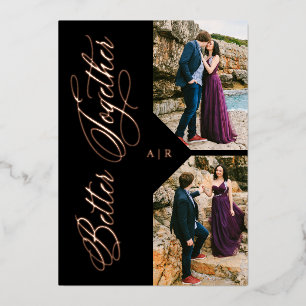 Invitation En Aluminium Luxueux Moderne 2 Photos Collage Rose Or Fantaisis