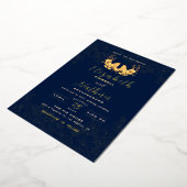 Invitation En Aluminium Luxueux motif floral oiseaux or bleu marine (Rotation)