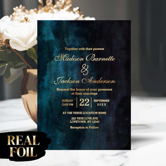 Invitation En Aluminium Luxuriant Dark Moody Aquarelle Mariage Real Gold