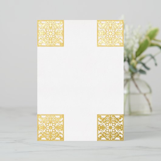 Invitation En Aluminium Luxuriant Or Foil Baroque Frame Blanc (Debout devant)