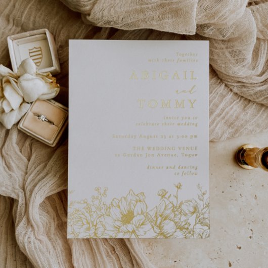 Invitation En Aluminium Luxurious Golden Floral Wedding